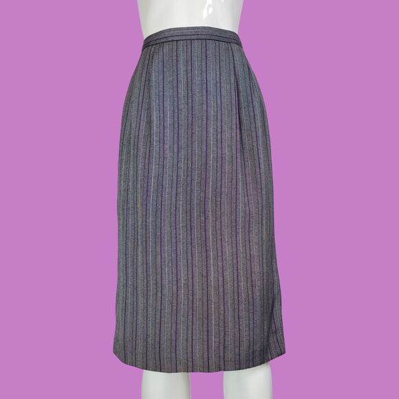 Vintage 80s Gray Striped Pencil Skirt - Picture 1 of 6